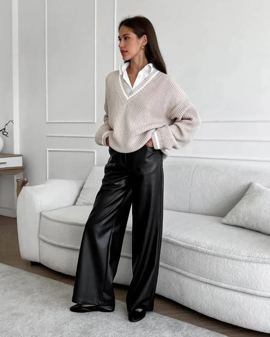 Ada Wide Leg Leather Pants - Image 4