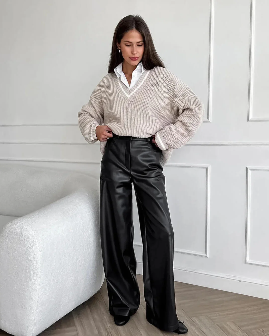 Ada Wide Leg Leather Pants - Image 5