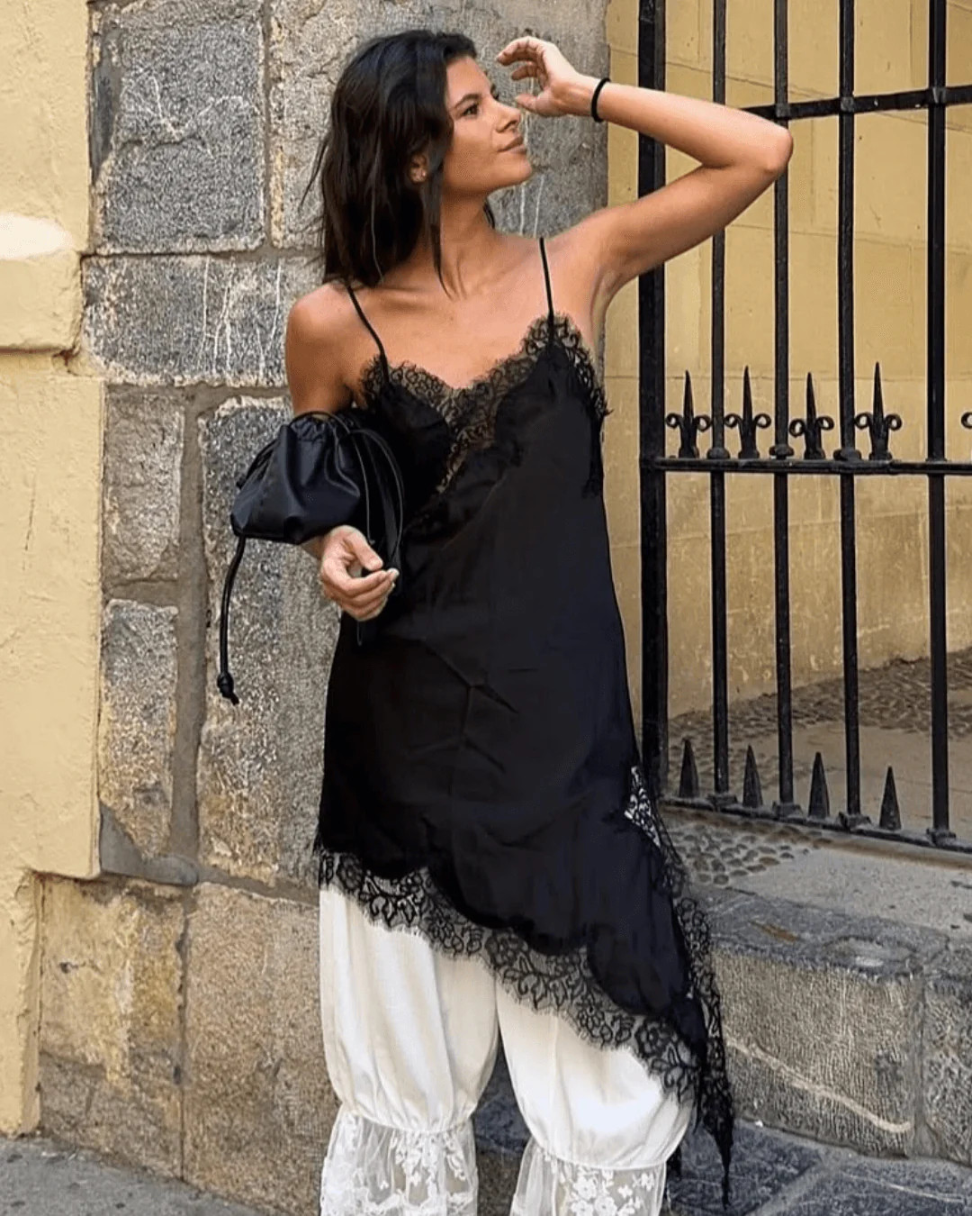 Arah Asymmetric Satin Lace Midi Dress - Image 11