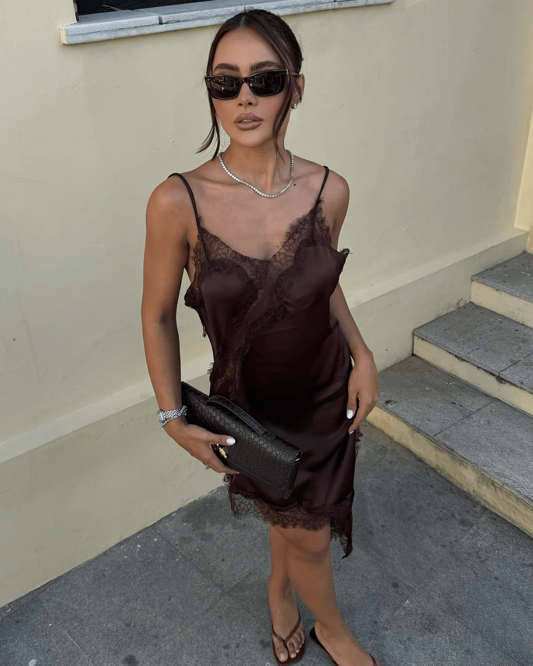 Arah Asymmetric Satin Lace Midi Dress - Image 4