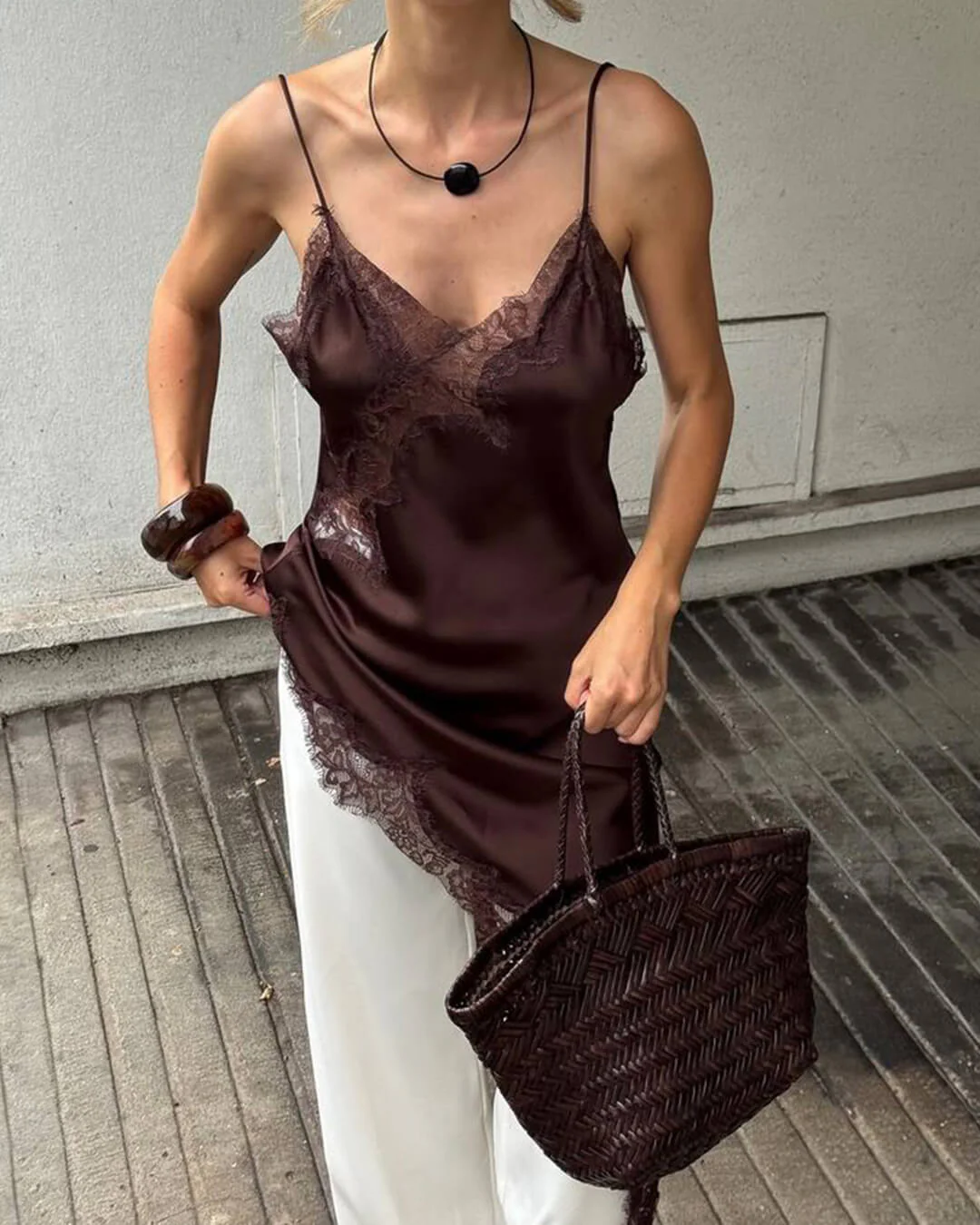 Arah Asymmetric Satin Lace Midi Dress - Image 7