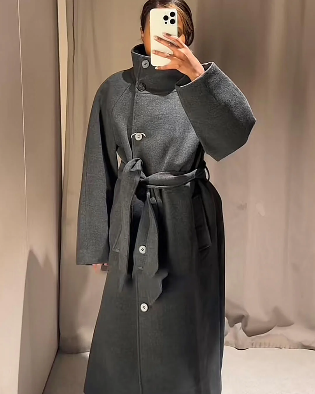 Ariana High Collar Long Belted Coat - Image 3