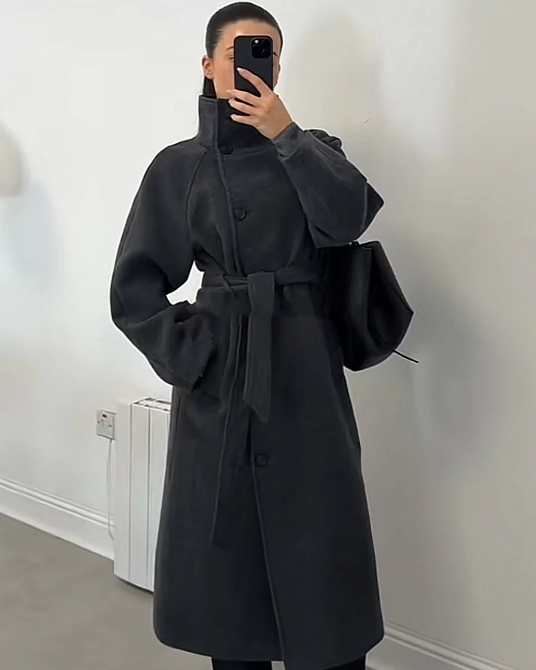 Ariana High Collar Long Belted Coat - Image 4