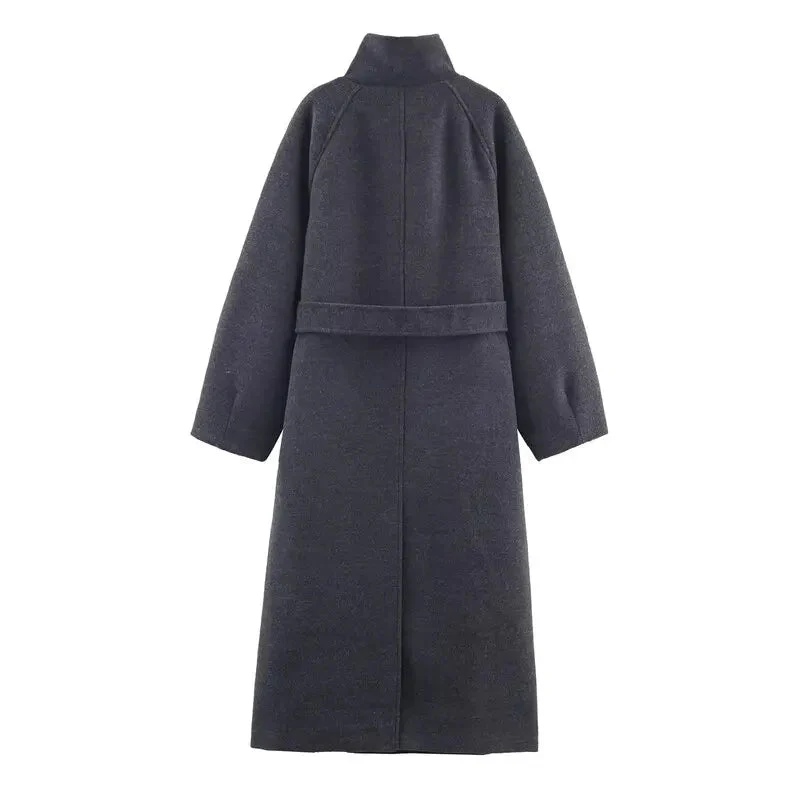 Ariana High Collar Long Belted Coat - Image 6