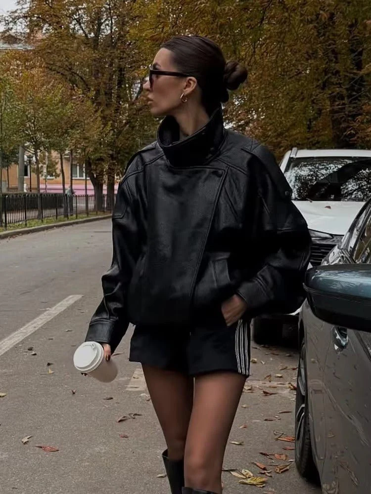 Carla Asymmetrical Leather Jacket - Image 10