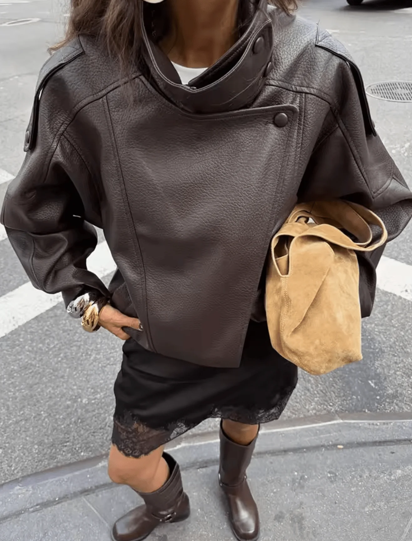 Carla Asymmetrical Leather Jacket - Image 12