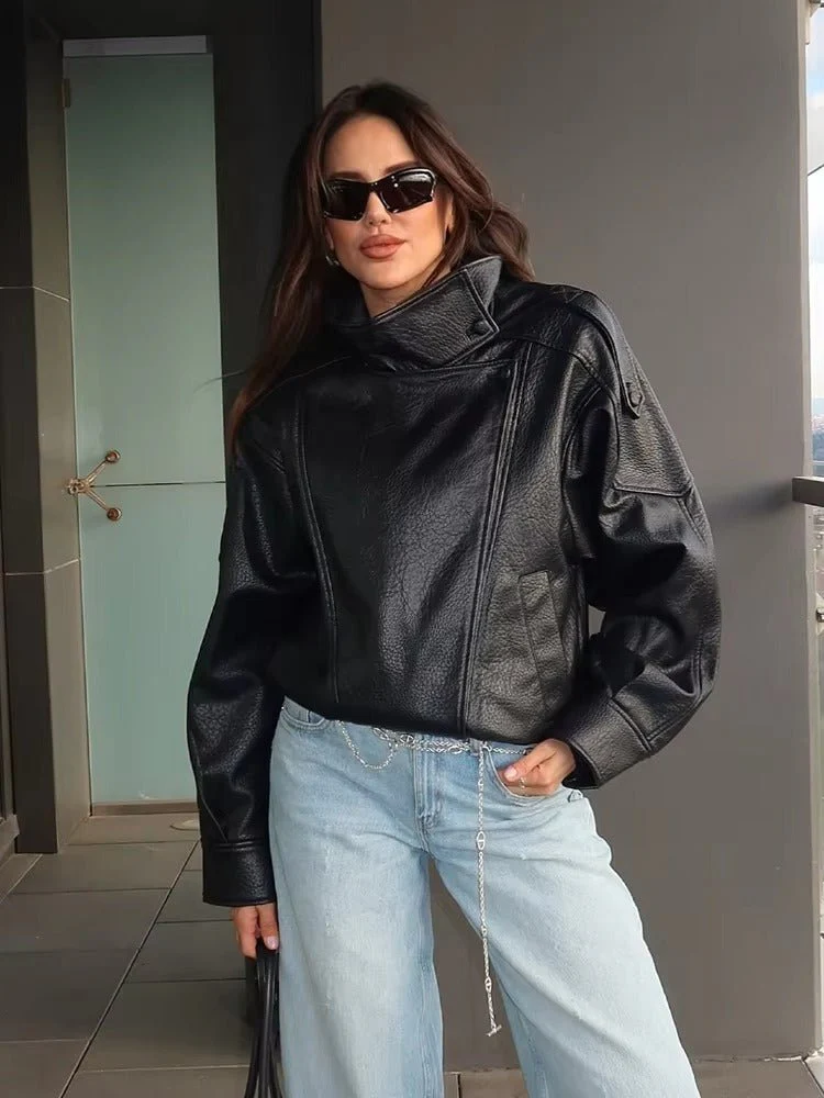 Carla Asymmetrical Leather Jacket - Image 9