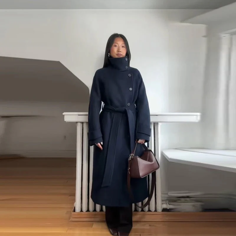 Claudine Long Belted High Collar Coat - Image 5