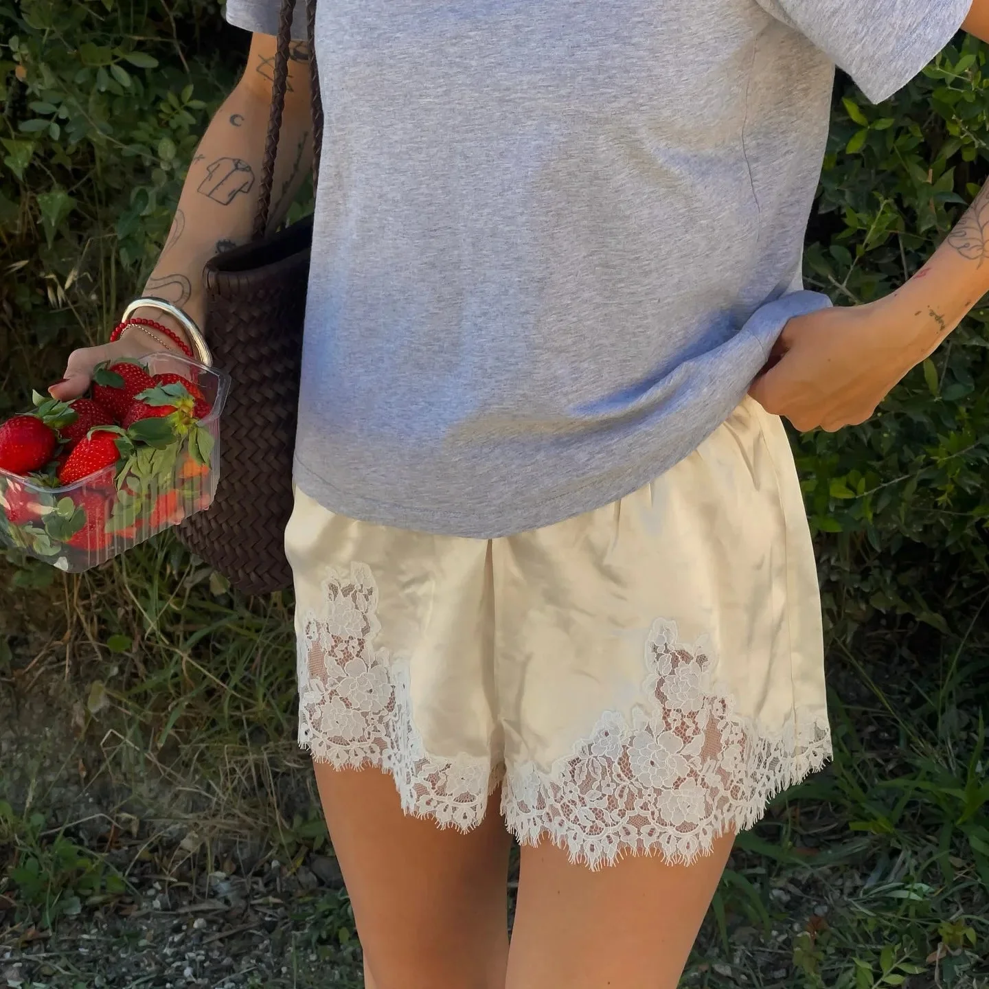 Dominique Satin Silk Lace Shorts - Image 10