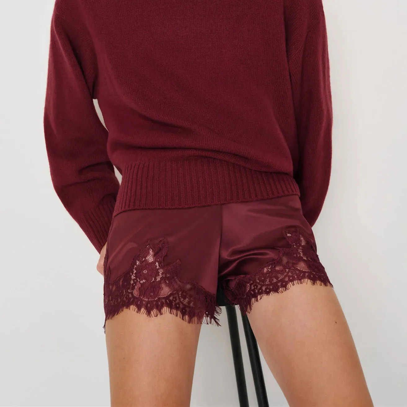 Dominique Satin Silk Lace Shorts - Image 8