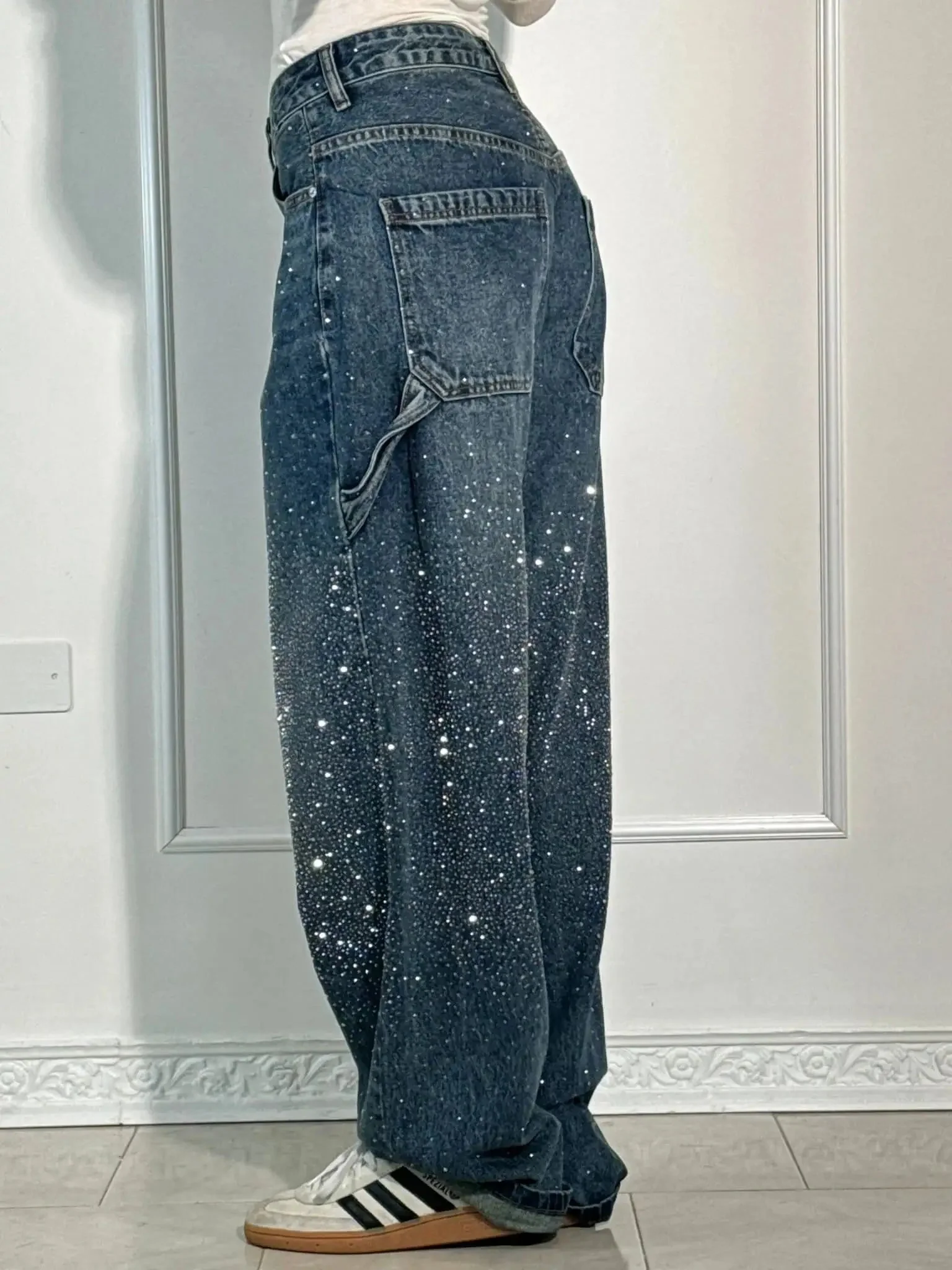 Jeremy Sparkling Baggy Cargo Denim Pants - Image 3