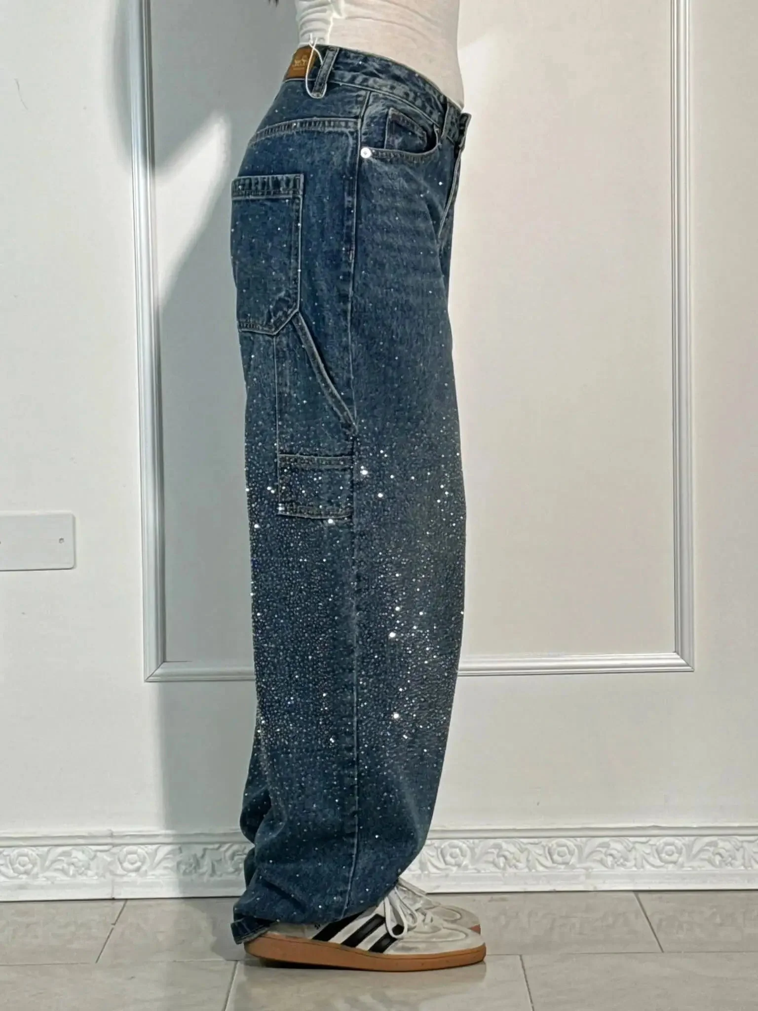 Jeremy Sparkling Baggy Cargo Denim Pants - Image 4