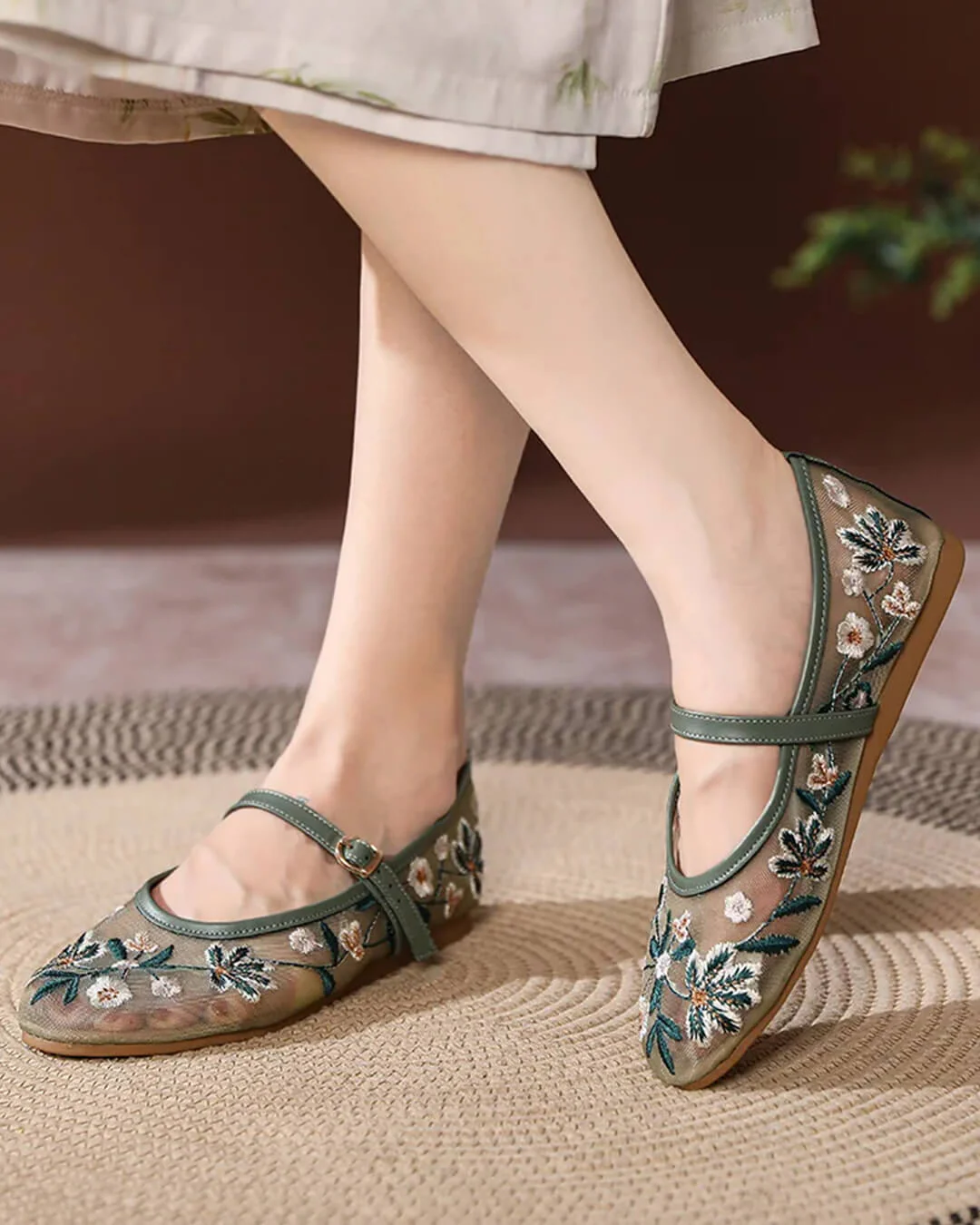 Leah Embroidered Ballet Flats - Image 10