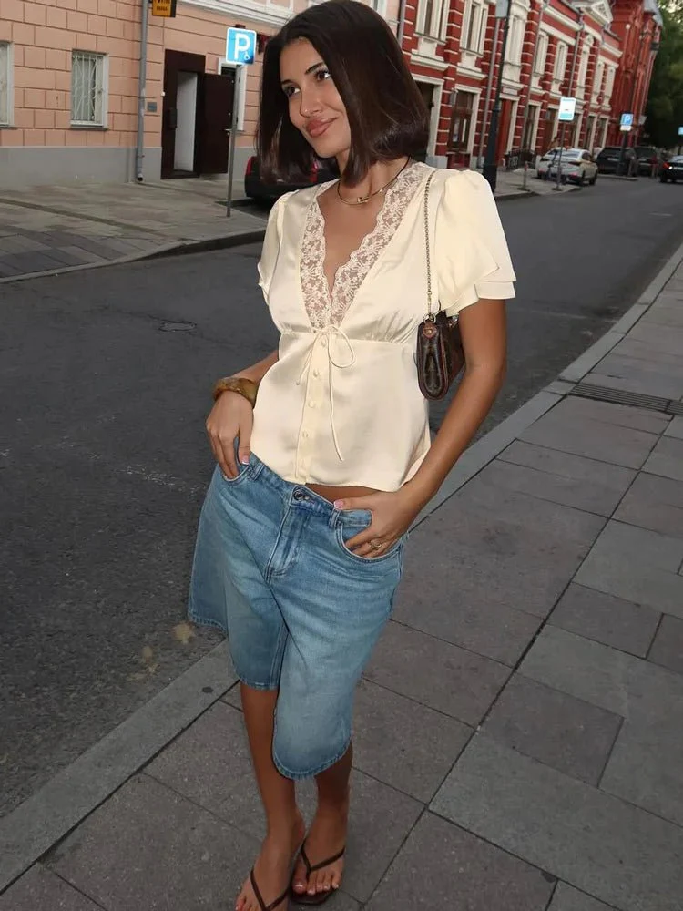 Nathalie Satin Lace Blouse - Image 3