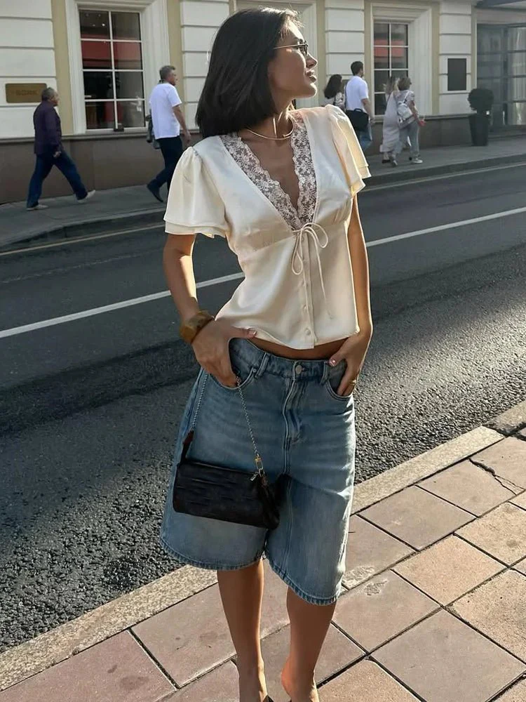 Nathalie Satin Lace Blouse - Image 4