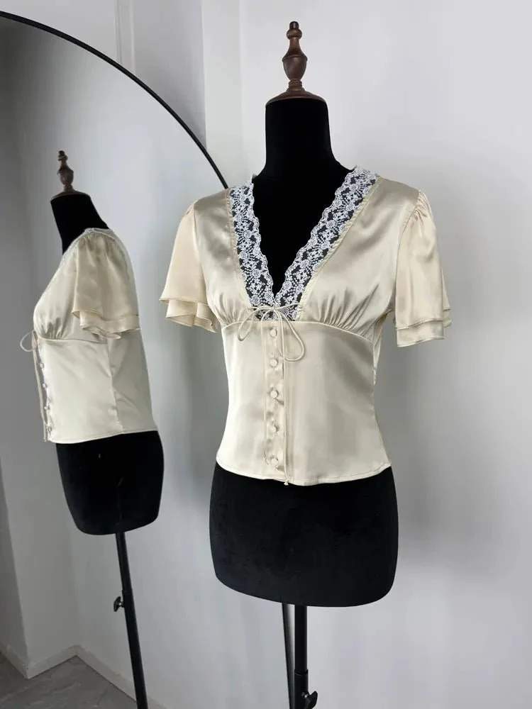 Nathalie Satin Lace Blouse - Image 6