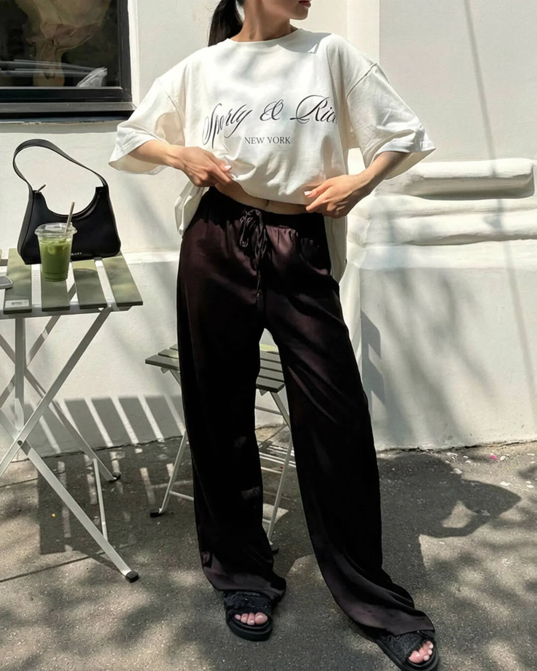 Norma High Waist Satin Wide Leg Trousers - Image 3