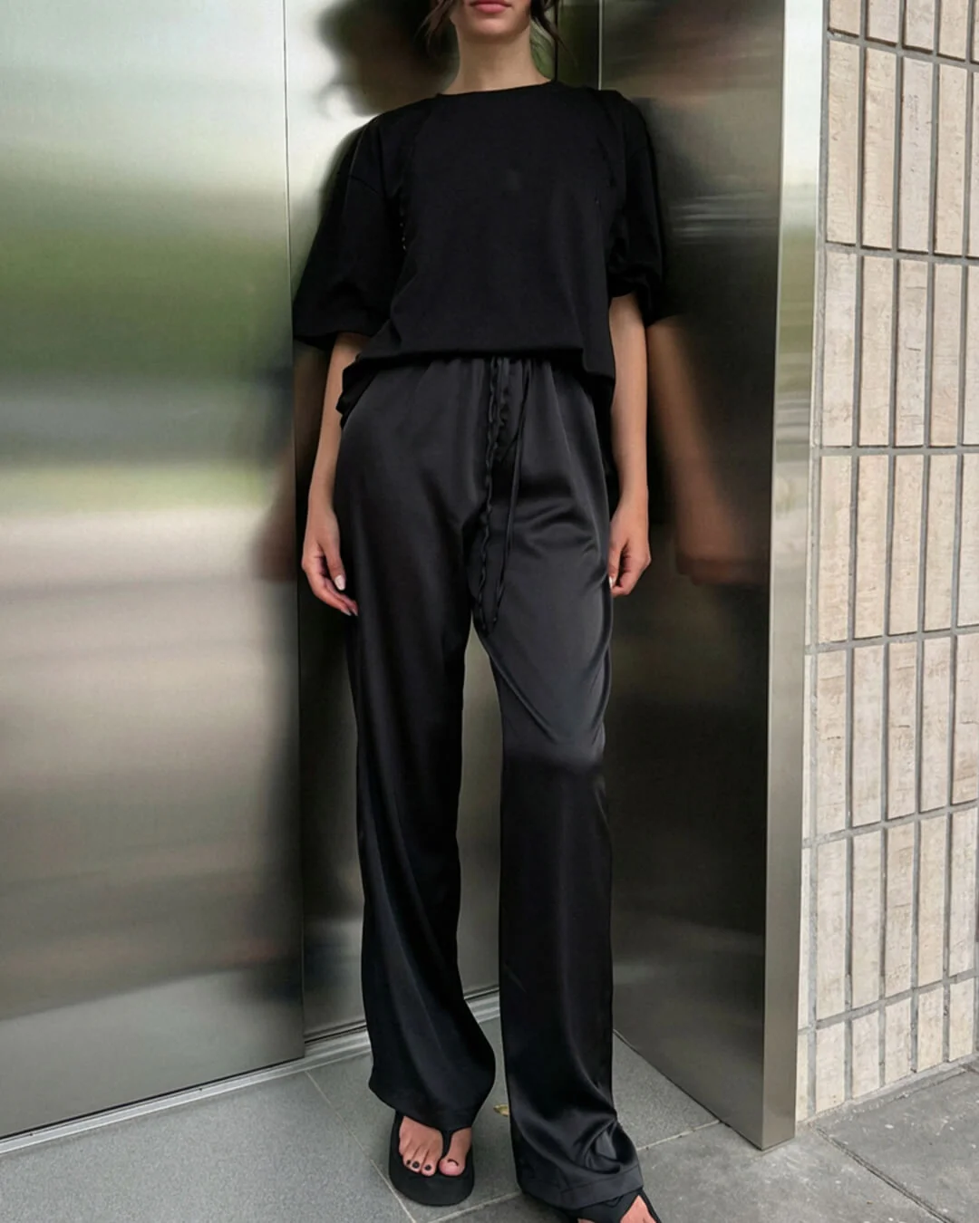 Norma High Waist Satin Wide Leg Trousers - Image 4