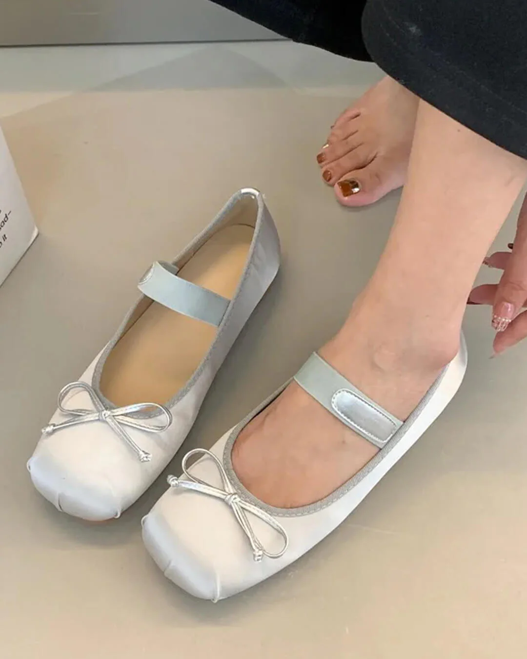 Pamela Bowtie Satin Ballet Flats - Image 5