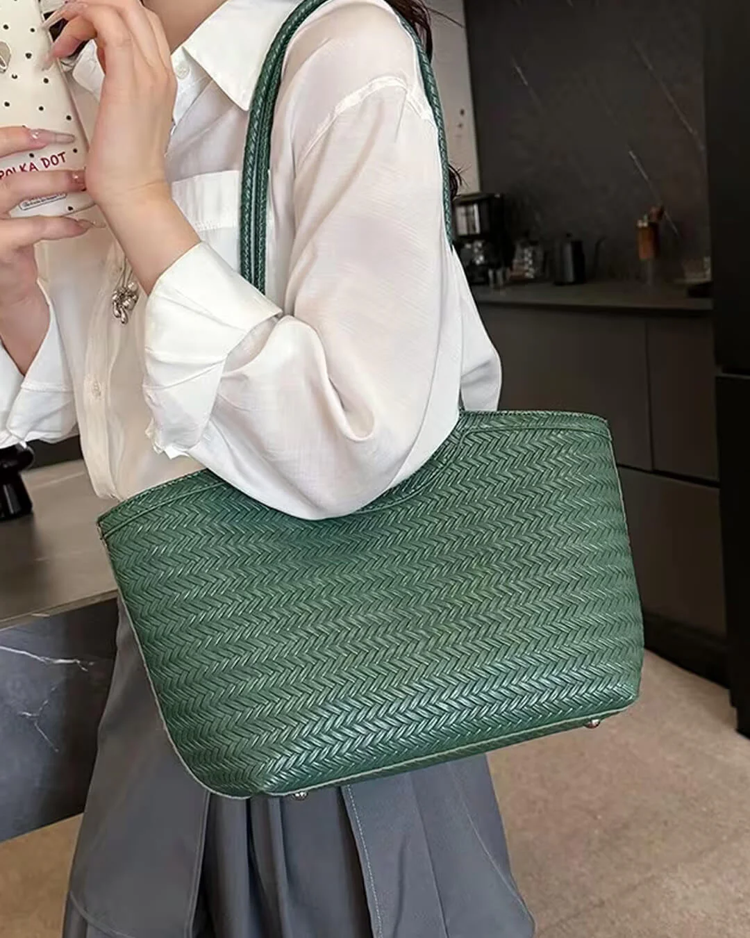 Rica Woven Faux Leather Bag - Image 13